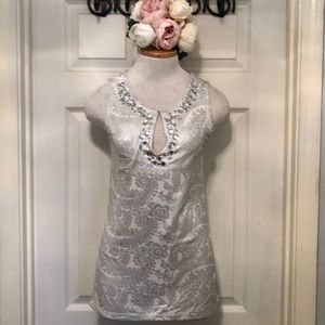 INC Silver Jeweled Keyhole Dress Top
